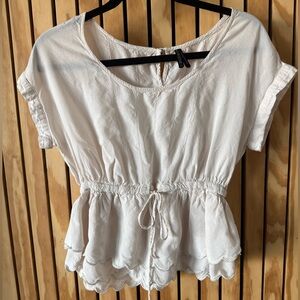GENTLE FAWN Cream Peplum Top -Scalloped Double Hem - XS